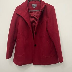 Women's Red Wool Blend Button Coat